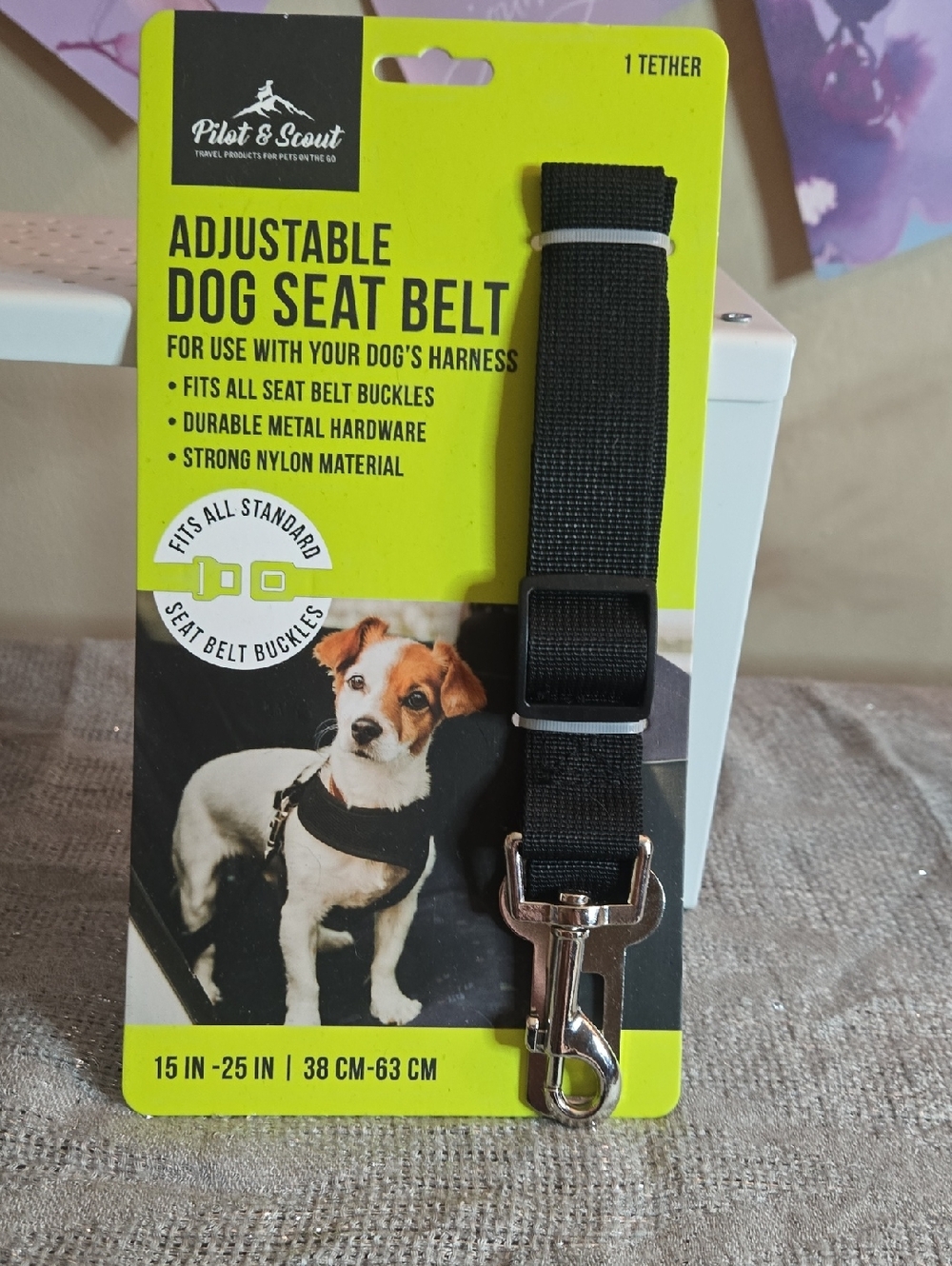 Black Adjustable Dog Seat Belt Tether